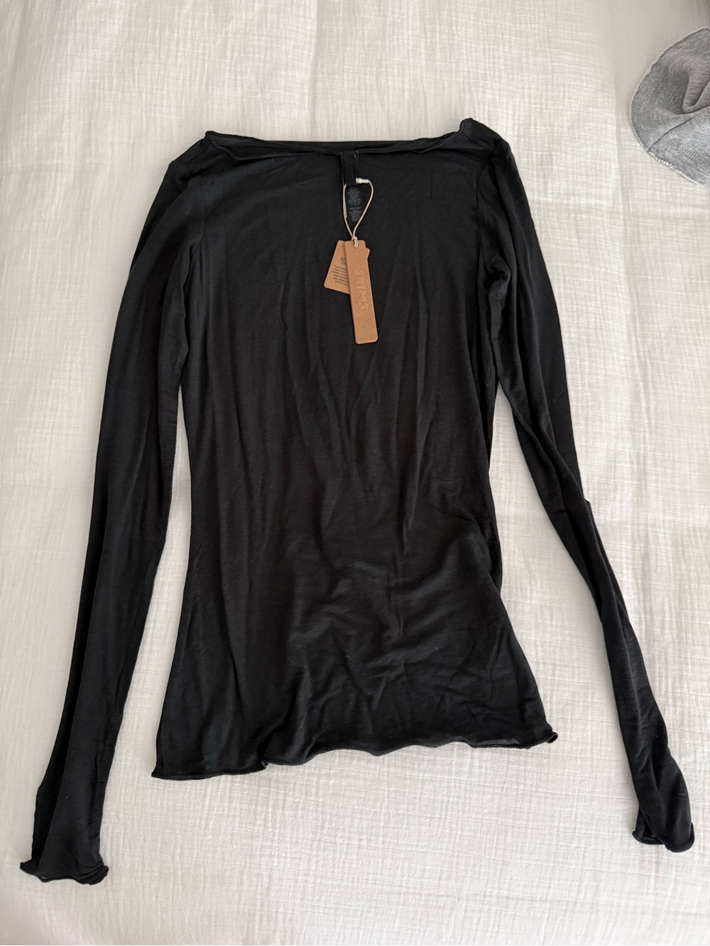 SKIMS Black Long-Sleeve Boatneck Top